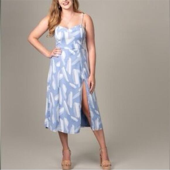 Abercrombie & Fitch Blue and White Camille High Slit Midi Slip Dress S - Picture 2 of 9